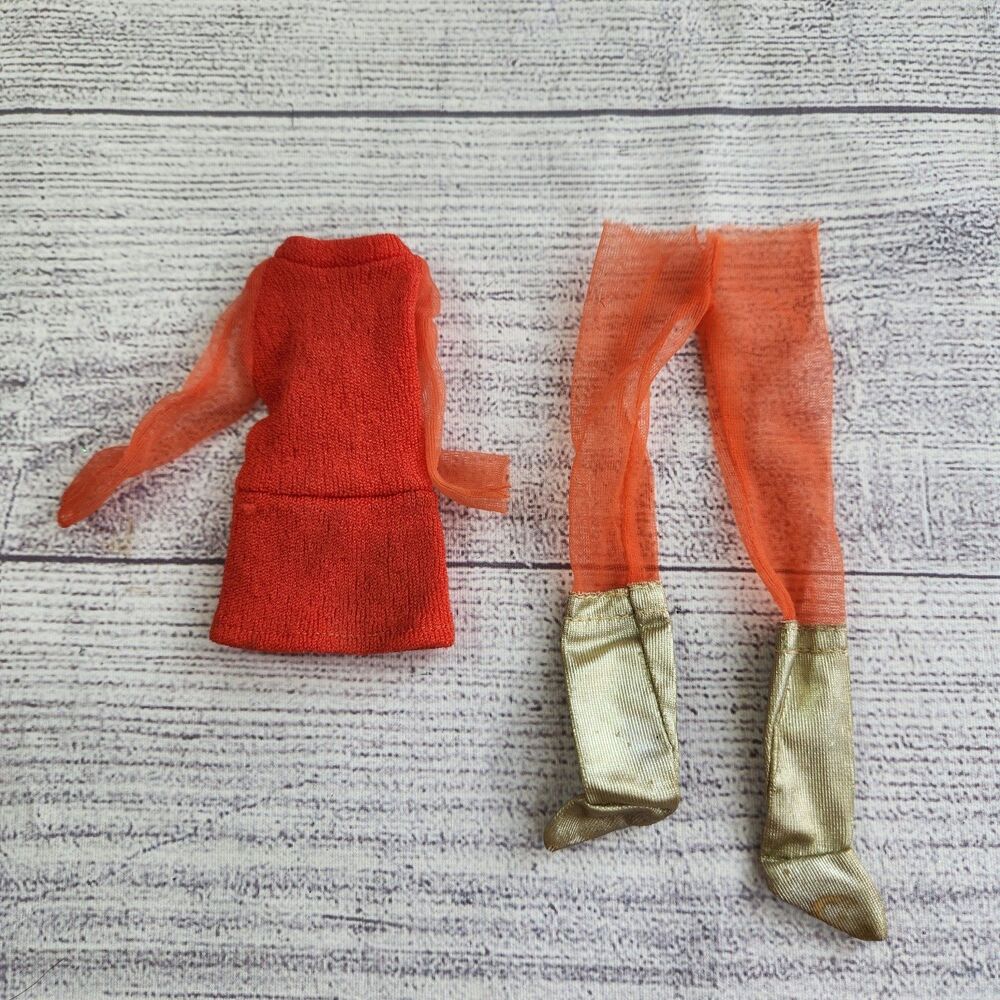 Vintage 1971 Barbie Live Action PJ Orange Outfit Dress Pants Tights #1156